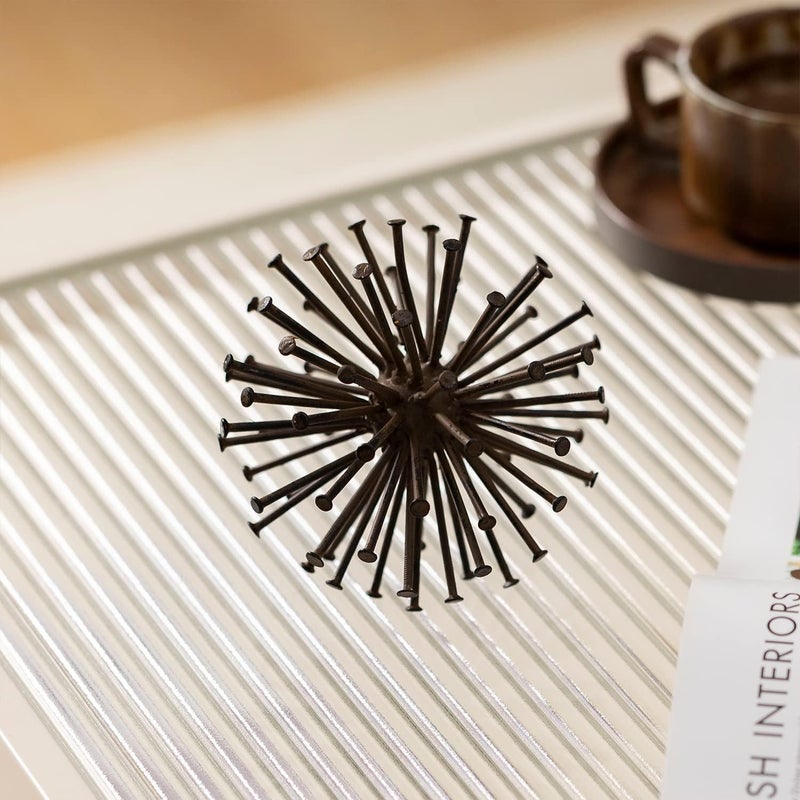 TICKCACY Metal Starburst Sculpture, Spike Tabletop Decorative Sphere, Small Abstract Geometric Urchin Decor Ball, Rusty Iron Table Top Decoration Orb for Home Living Room Bedroom Office Shelf - Image 5